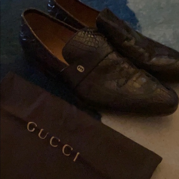 Gucci crocodile chocolate brown men’s loafers - Picture 3 of 7
